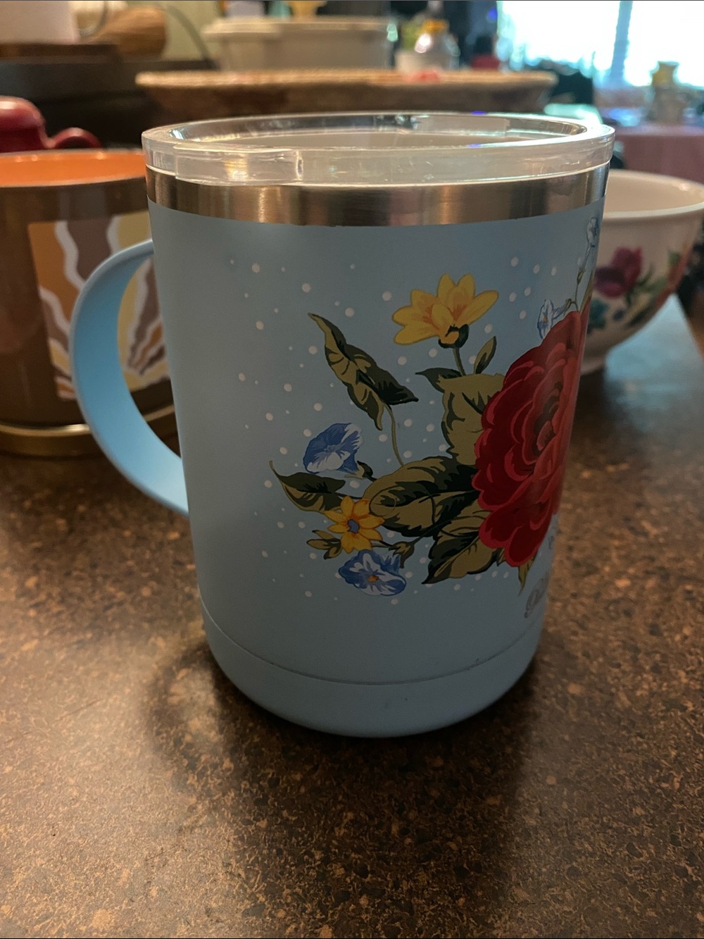 Pioneer Woman Floral Insulated Travel Mug - Light Blue